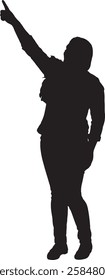 vector; silhouette of a woman standing and pointing up