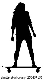 Vector silhouette of the woman that skating on skateboard.