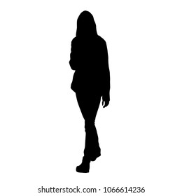 Vector silhouette woman walking,  people, single, black color, isolated on white background