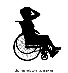 Vector silhouette of a woman in a wheelchair.