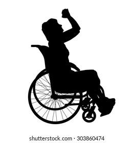 Vector silhouette of a woman in a wheelchair.