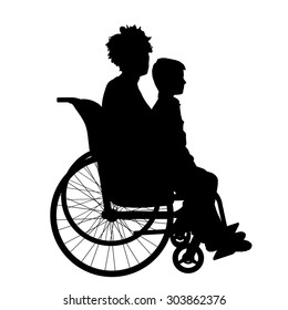 Vector silhouette of a woman in a wheelchair.