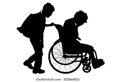 Vector silhouette of a woman in a wheelchair.