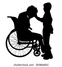 Vector silhouette of a woman in a wheelchair.