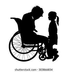 Vector silhouette of a woman in a wheelchair.