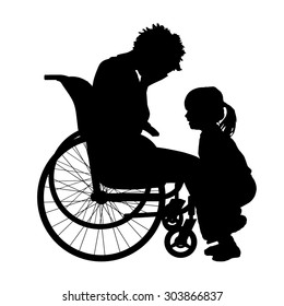 Vector silhouette of a woman in a wheelchair.