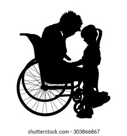 Vector silhouette of a woman in a wheelchair.