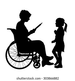 Vector silhouette of a woman in a wheelchair.