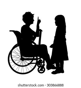 Vector silhouette of a woman in a wheelchair.