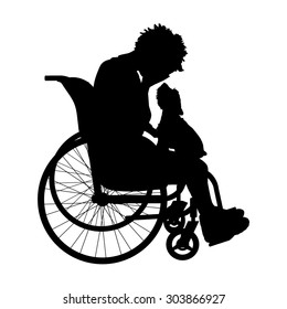 Vector silhouette of a woman in a wheelchair.