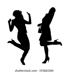 Vector Silhouette Of A Woman  Who Dance On A White Background. 