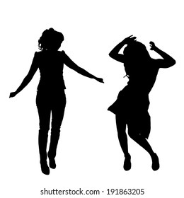 Vector Silhouette Of A Woman  Who Dance On A White Background. 