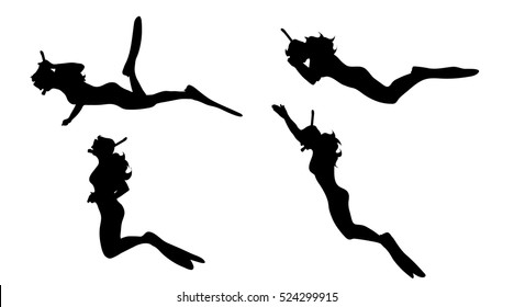 Vector silhouette of a woman who is diving.