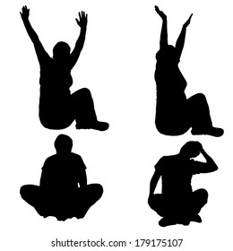 Vector silhouette of a woman who exercises on a white background.