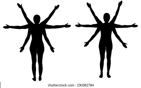 Vector Silhouette of a woman who has many hands.