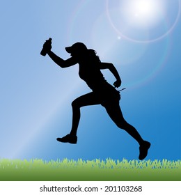 Vector silhouette of a woman who jump. 