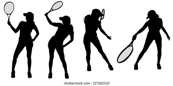 Vector silhouette of the woman who plays tennis.