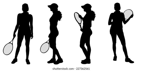 Vector silhouette of the woman who plays tennis.