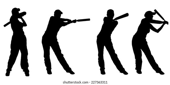 Vector silhouette of the woman who plays baseball.