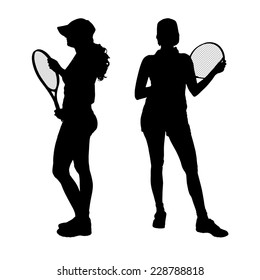 Vector silhouette of the woman who plays tennis.