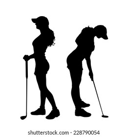 Vector silhouette of the woman who plays golf.
