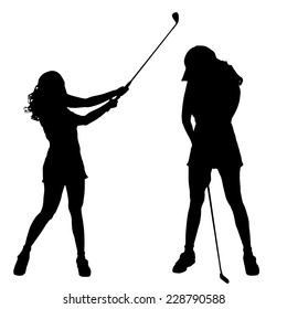 Vector silhouette of the woman who plays golf.