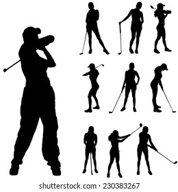 Vector silhouette of the woman who plays golf.