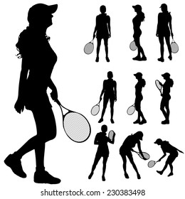 Vector silhouette of the woman who plays tennis.