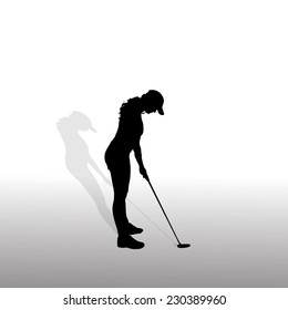 Vector silhouette of the woman who plays golf.