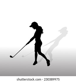 Vector silhouette of the woman who plays golf.