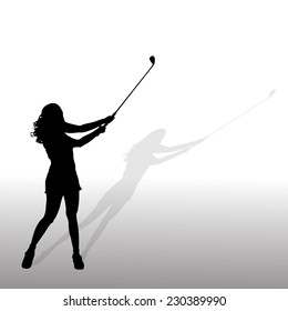 Vector silhouette of the woman who plays golf.