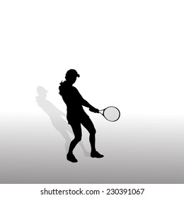 Vector silhouette of the woman who plays tennis.