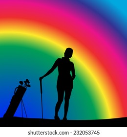 Vector silhouette of the woman who plays golf.
