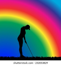 Vector silhouette of the woman who plays golf.