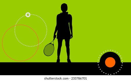 Vector silhouette of the woman who plays tennis.