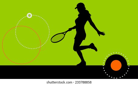 Vector silhouette of the woman who plays tennis.