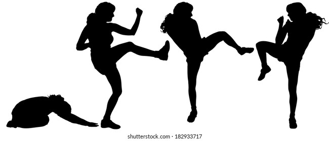 Vector silhouette of a woman who practices on white background. 