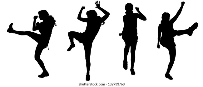 Vector silhouette of a woman who practices on white background. 