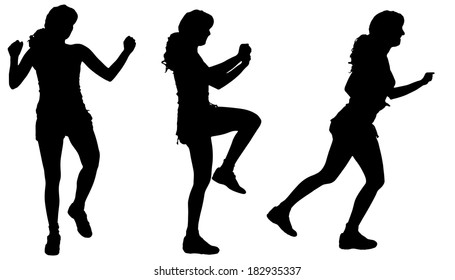 Vector silhouette of a woman who practices on white background. 