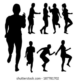 Vector silhouette of a woman who practices on white background. 