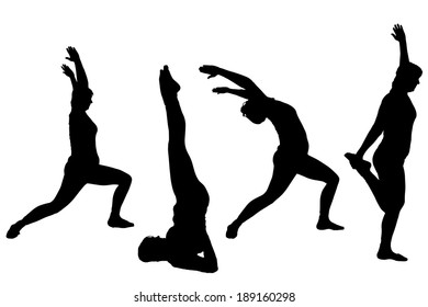 Vector silhouette of a woman who practices on white background. 