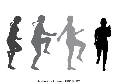 Vector silhouette of a woman who practices on white background. 