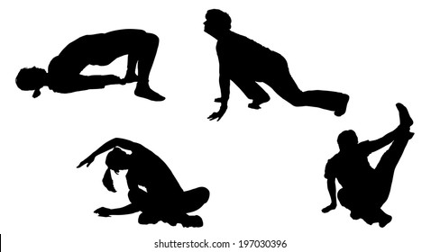 Vector silhouette of a woman who practices on white background. 