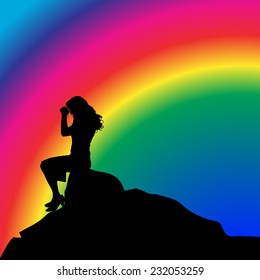 Vector silhouette of the woman who prays.