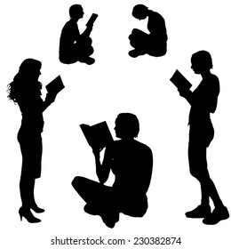 Vector Silhouette of a woman who reads on a white background.