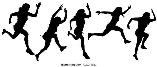 Vector silhouette of the woman who runs and jumps.