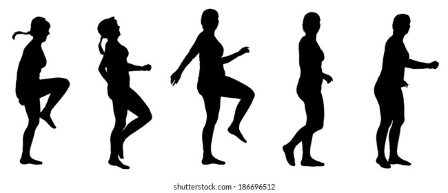 Vector silhouette of a woman who runs a white background.