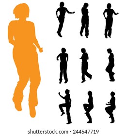 Vector silhouette of a woman who runs on a white background.