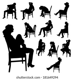 Vector Silhouette Of A Woman Who Is Sitting On A Chair On A White Background. 