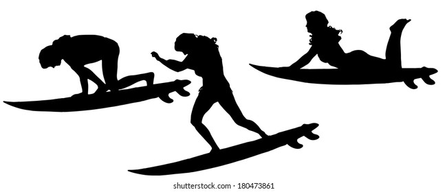 Vector silhouette of a woman who surfs.